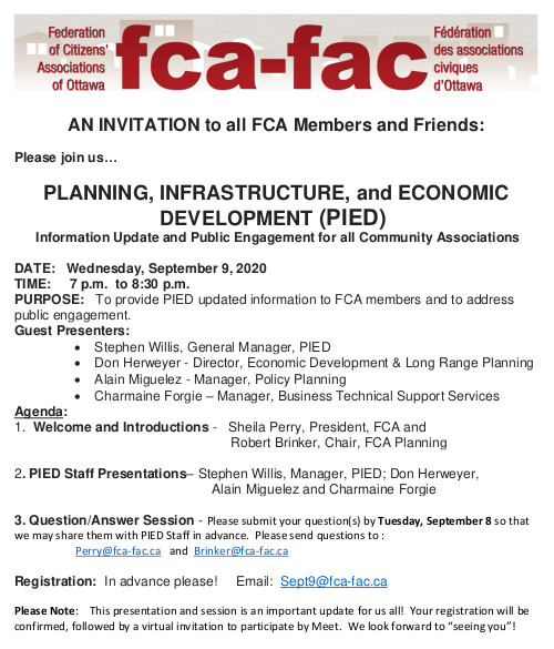 [FCA Poster inviting people to PIED - Planning, Infrastructure, and Economic Development]