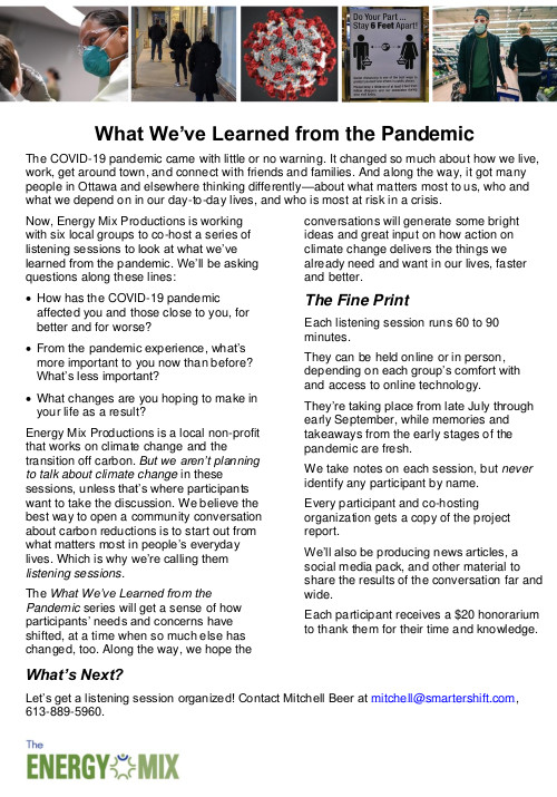 [Poster for Energy*Mix's the What We've Learned from the Pandemic talk]