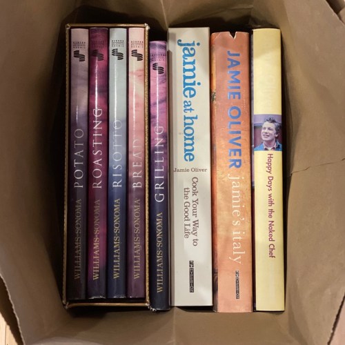 [Paper bag with Cookbooks at bottom]