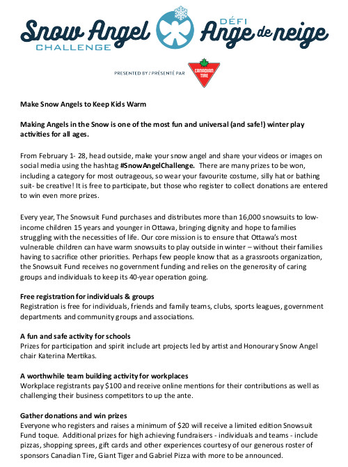 [Letter about the Snow Angel Challenge]