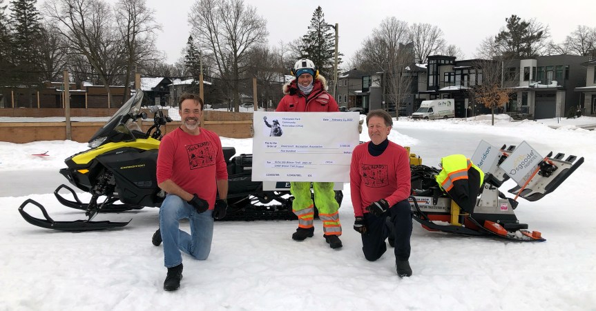 [Presentation of the Champlain Park Community Association donation cheque to Dave Adams of the Kichi Sibi Winter Trail]