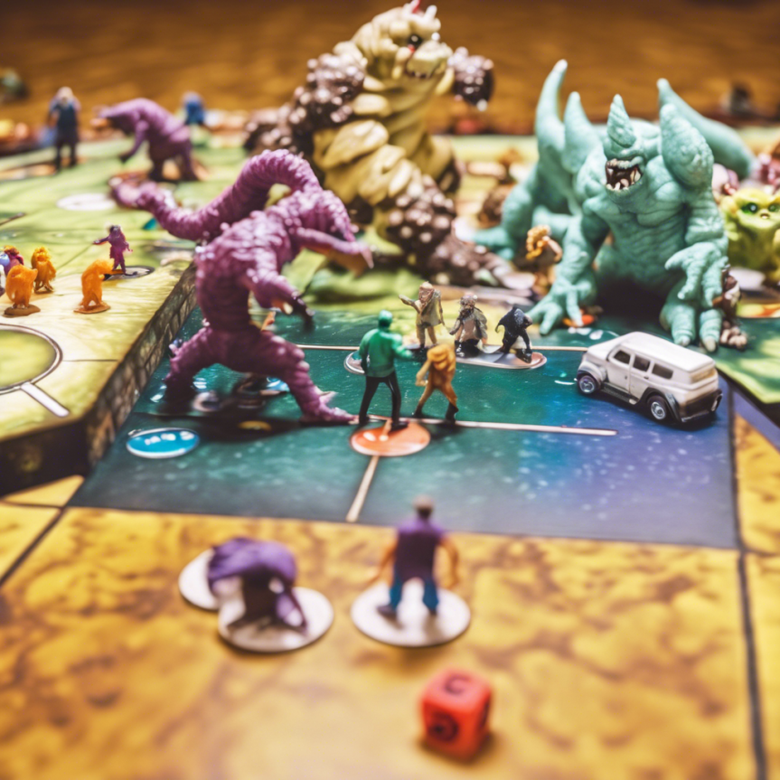 [Games Night at the field house mixup with the players and the board game King of Tokyo, made by DreamStudio.ai]