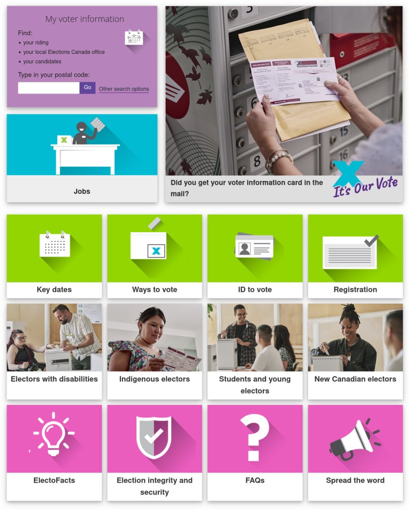 [Elections Canada web site screen shot April 8, 2025]
