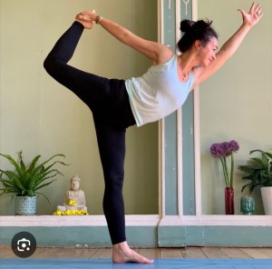 [Generic yoga picture from Laurie - standing on one leg and pulling the other foot with a hand]