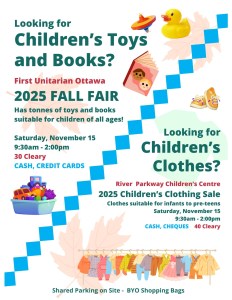 [Child specific poster for the fall fair and River Parkway Children's Centre clothing sale]